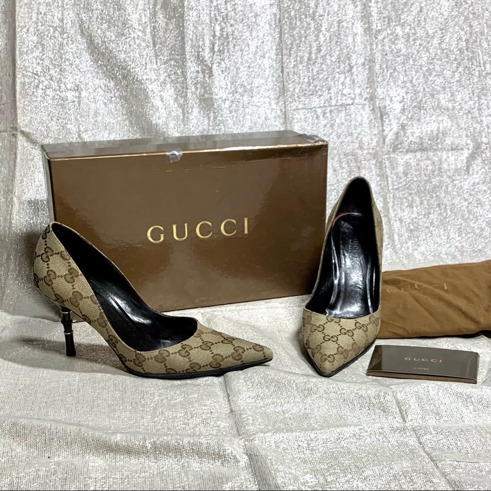 Gucci Canvas pointed toe pumps